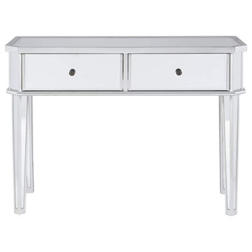 Contemporary Console Table, Mirrored Body With 2 Spacious Drawers, Silver Finish
