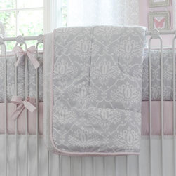 Pink and Gray Damask Crib Comforter - Baby Bedding