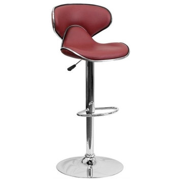 Bowery Hill 24" Contemporary Metal Mid Back Adjustable Bar Stool in Burgundy Red