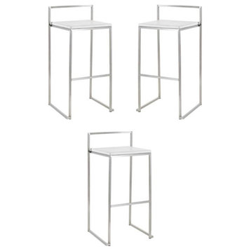 Home Square Genoa 25.5" Leather Stackable Counter Stool in White - Set of 3