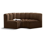 Meridian Furniture - Arc Velvet Upholstered 3-Pc. Inward Curved Modular Sectional, Brown - Give your living room or den the perfect blend of style and versatility with this Arc velvet fabric curved modular Sectional. Part of the Arc modular furniture collection, this Sectional comes upholstered in rich brown velvet fabric and features deep channel tufting that adds a touch of luxury while enhancing comfort and support. A seamless combination of form and function, this chair can be used with other Arc pieces to create a myriad of configurations in your well-curated room.