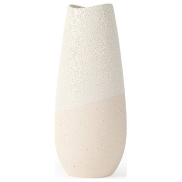 Salar Cream Gourd Style Crackled Ceramic Vase, 14"