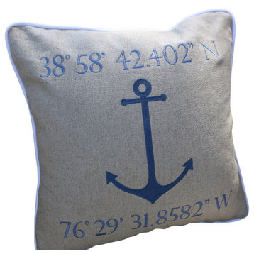 Linen Pillow With Anchor and Latitude/Longitude