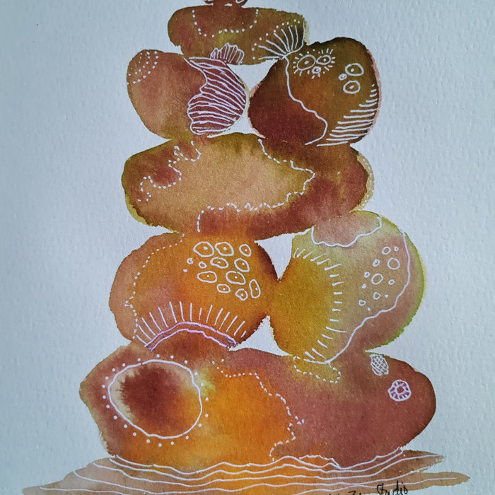 galets en équilibre aquarelle et feutre