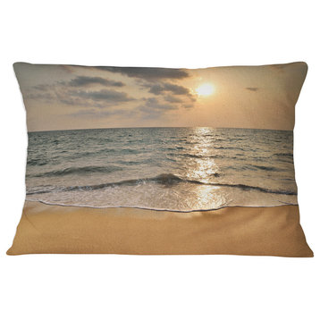 Dark Tropical Sand Beach at Sunset Modern Seascape Throw Pillow, 12"x20"