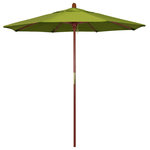 March Products - 7.5' Square Push Lift Wood Umbrella, Kiwi Olefin - The classic look of a traditional wood market umbrella by California Umbrella is captured by the MARE design series.  The hallmark of the MARE series is the beautiful 100% marenti wood pole and rib system. The dark stained finish over a traditional marenti wood is perfect for outdoor dining rooms and poolside d-cor. The deluxe push lift system ensures a long lasting shade experience that commercial customers demand. This umbrella also features Olefin fabrics, which are made with high durability synthetic Olefin fibers that offer improved fade resistance over lesser grade fabric materials like polyester and cotton.