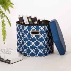 Glitzhome Hexahedron Oxford Foldable Storage Ottoman with Padded Seat, Navy Blue - Products