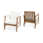 GDF Studio Pearl Outdoor Teak Acacia Wood Club Chairs With Cushion, Cream, Set of 2