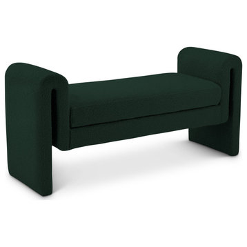Stylus Boucle Fabric Upholstered Bench, Green, 51" Wide