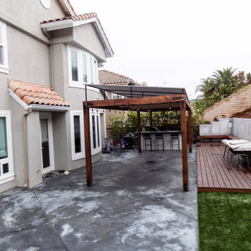 Sloped Trellis Awning Cover on Modern Rustic Patio in Lake Forest, California