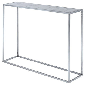 Convenience Concepts Gold Coast Faux Marble Console Table in Silver Metal Finish