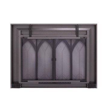 Pleasant Hearth Collin Collection Fireplace Glass Door, Gunmetal, Large