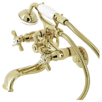 KS245PB Tub Wall Mount Clawfoot Tub Faucet With Hand Shower, Polished Brass