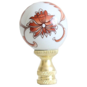 Orange and White Porcelain Ball Floral Pattern Finial