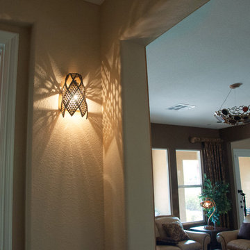 Varaluz Argyle 1-Light Bathroom Vanity in Hallway and Varaluz Fascination 3-Ligh