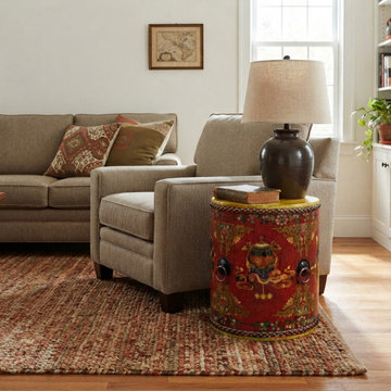 Oriental Tibetan Style Red Auspicious Flower Motifs Drum Table GB810