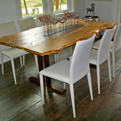 Elm with Black Walnut Inlay Slab Dining Table - Dining Tables