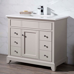 37 inch Transitional Grey Finish Single Bathroom Vanity Quartz Top - Bathroom Vanities And Sink Consoles