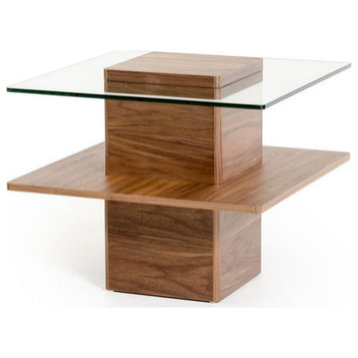 Astraea Modern Walnut and Glass End Table
