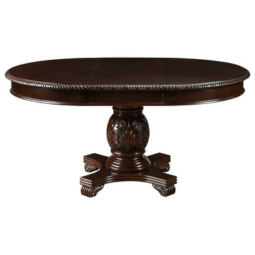 Traditional Dining Table, Round Pedestal Base With Oval Parquet Top, Espresso
