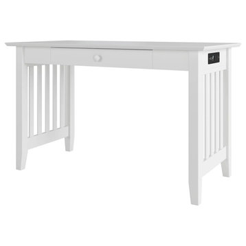 Classic Mission Desk, Slatted Sides With Charging Station & Single Drawer, White