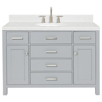 Ariel Bristol 48" Single Oval Sink Bathroom Vanity, Carrara Quartz, Grey