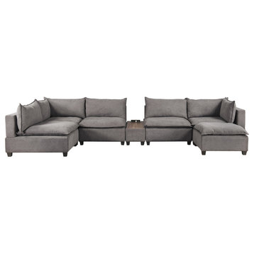 Madison Modular Sectional Sofa With USB Storage Console Table, Light Gray