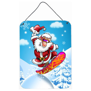 Christmas Santa Claus Snowboarding Wall/Door Hanging Print