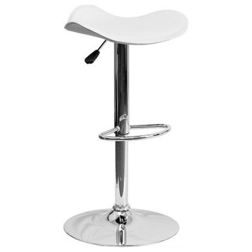 Bowery Hill Contemporary Adjustable Faux Leather Bar Stool in White