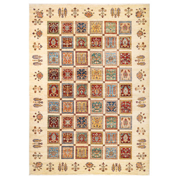 Tribal, One-of-a-Kind Hand-Knotted Runner Rug  - Ivory, 7' 0" x 9' 8"