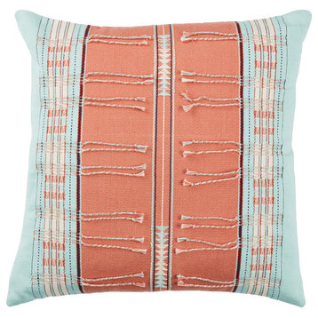 Jaipur Living Pungro Tribal Sky Blue/Coral Poly Fill Pillow 18" Square