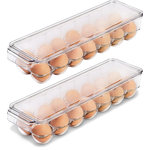 Brawbuy - 14 Egg Container For Refrigerator - With Lid & Handle (Clear, Pack of 2) - 14 SLOTS - The trays are sized 14.5 x 4.3 inches and 2.9 inches deep with 14 vacant spaces. Each space holds the eggs firmly to avoid any kind of bruise or damage