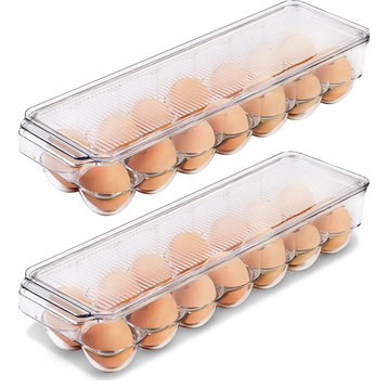 14 Egg Container For Refrigerator - With Lid & Handle (Clear, Pack of 2)