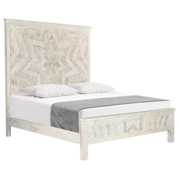 Alden Geometric Pattern Bed, Distressed Whitewash, King