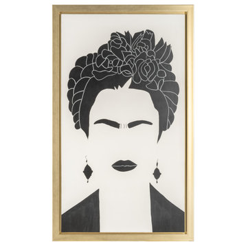 35X59, Hand Painted Frida Portrait, Black/White