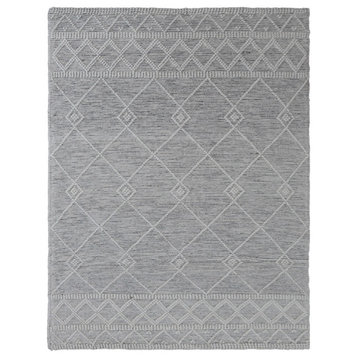 Hand Woven Flat Weave Loop Kilim Wool & Cotton Rug Contemporary White Grey