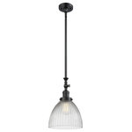 Innovations Lighting - 1-Light Seneca Falls 9.5" Pendant, Matte Black, Clear Halophane Shade - One of our largest and original collections, the Franklin Restoration is made up of a vast selection of heavy metal finishes and a large array of metal and glass shades that bring a touch of industrial into your home.