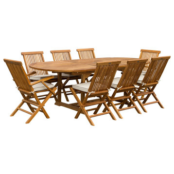 9-Piece Teak Wood West Palm Patio Dining Set with Oval Extension Table and Chair
