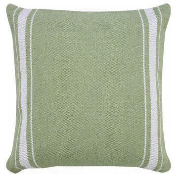 Ox Bay Handwoven Green/White Stripe Organic Cotton Pillow Cover, 20"x20"