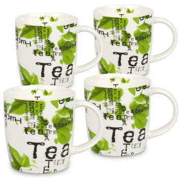 Tea Collage, Set of 4 Bone China Mugs