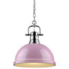 Duncan 1-Light Pendant With Chain in Chrome With a Pink Shade
