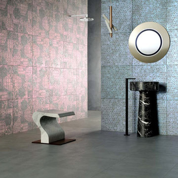 Modern multi colored bathroom with porcelain tiles