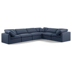 Meridian Furniture - Indulge Upholstered Modular L-Shaped Sectional, Navy, 6-Piece: 3 Armless Chair, 3 Corner Chair, Down Stuffed Linen Textured Fabric - Experience ultimate comfort and style with our navy linen textured fabric Indulge Sectional. The luxurious linen texture of the fabric will elevate the aesthetic of any room. This sofa provides ample space for you to relax while its modular build offers the option of unlimited configurations. Whether you're looking to add a stylish element to your living room or a comfortable seating option to your bedroom, this sofa is the perfect choice.