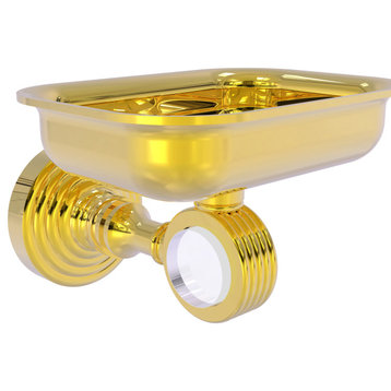 Pacific Grove Wall-Mount Soap Dish Holder with Groovy Accents, Polished Brass