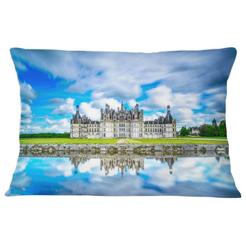 Chateau De Chambord Castle in Blue Landscape Wall Throw Pillow, 12"x20"