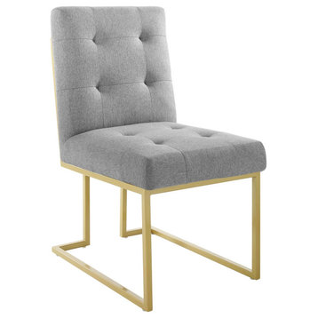 Tufted Dining Chair, Heidi Giselle Side Chair, Gold Guest Chair, Fabric, Grey