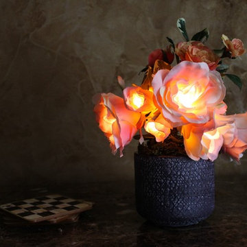 Radiant Roses - Pink/Peach in Purple Ceramic Vase