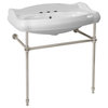 Traditional Ceramic Console Sink With Satin Nickel Stand, Three Hole