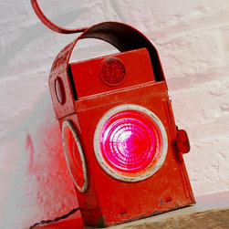 Scarlett Red Vintage Urban Up-cycled Industrial Road Workers / Railway Lantern - Table Lamps
