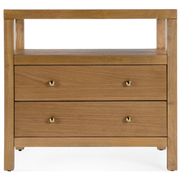 Nora 2-Drawer Wood Wide Nightstand, Light Natural